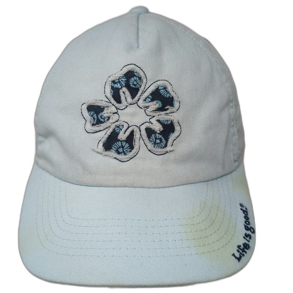 Life is Good Baseball Cap Blue One Size Flower Floral Graphic Slideback Hat